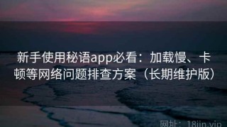 新手使用秘语app必看：加载慢、卡顿等网络问题排查方案（长期维护版）