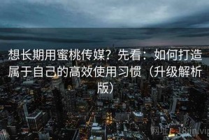 想长期用蜜桃传媒？先看：如何打造属于自己的高效使用习惯（升级解析版）